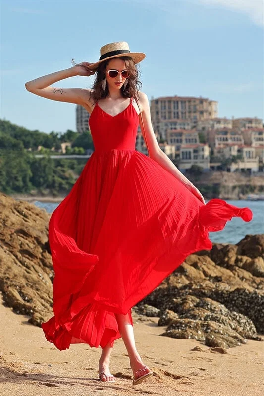 Red Chiffon Summer Long Dress Cheap maxi dresses