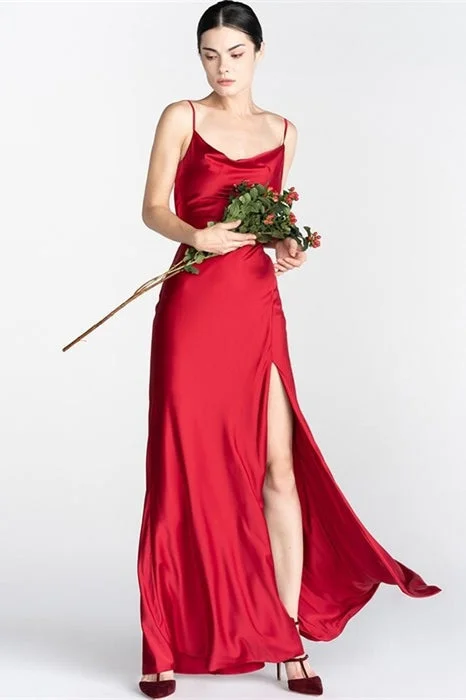 Red Long Slip Dress with Slit Clubbing maxi dresses