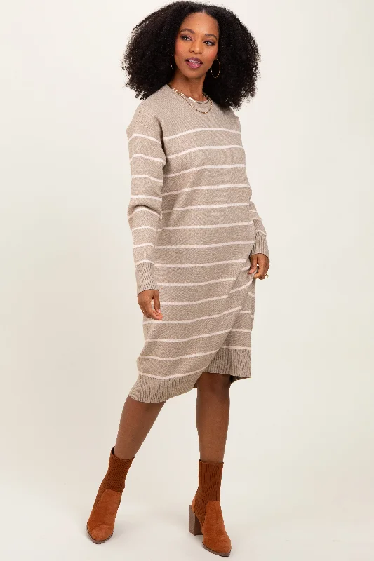 Beige Striped Midi Sweater Dress Shein midi dresses