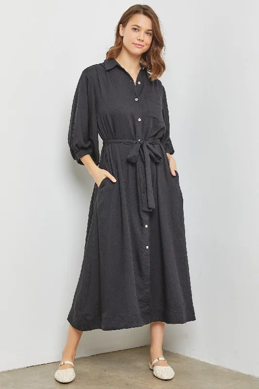 Black Button Down Midi Dress Affordable midi dresses