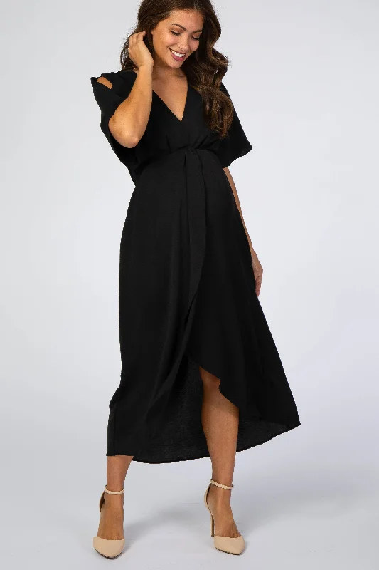 Black Open Sleeve Maternity Wrap Midi Dress Zara midi dresses