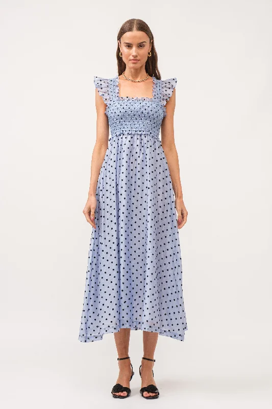 Blue Polka Dot Smocked Midi Dress Best midi dresses for formal events