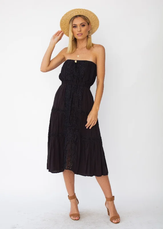 Hadley Strapless Midi Dress - Black Denim midi dresses