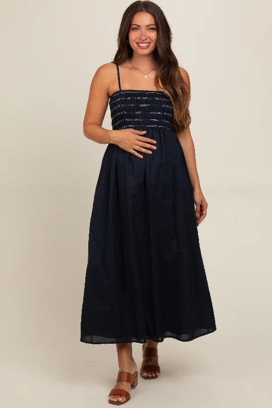 Navy Square Neck Maternity Midi Dress Halter midi dresses