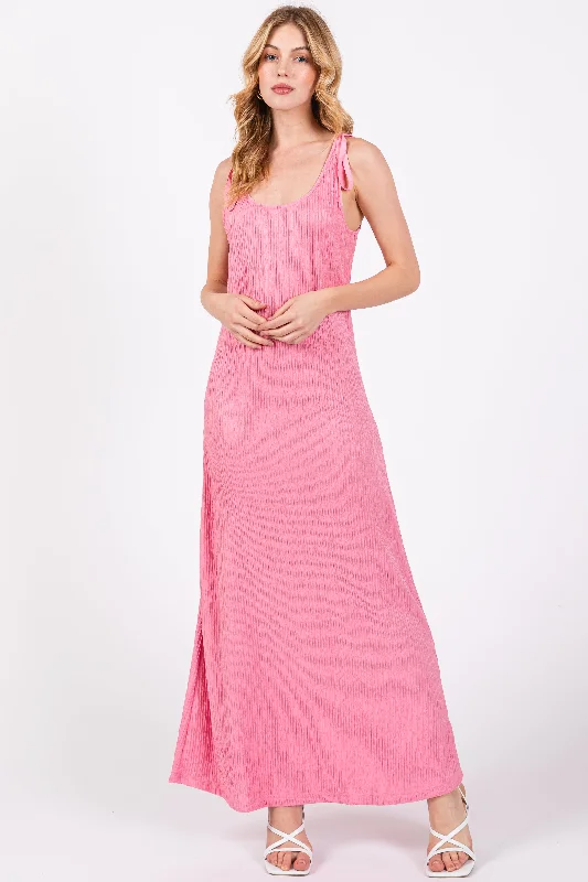 Pink Textured Tie Strap Midi Dress Best midi dresses for tall women