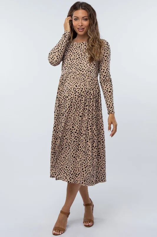 Taupe Abstract Animal Print Maternity Midi Dress Versatile midi dresses for all occasions