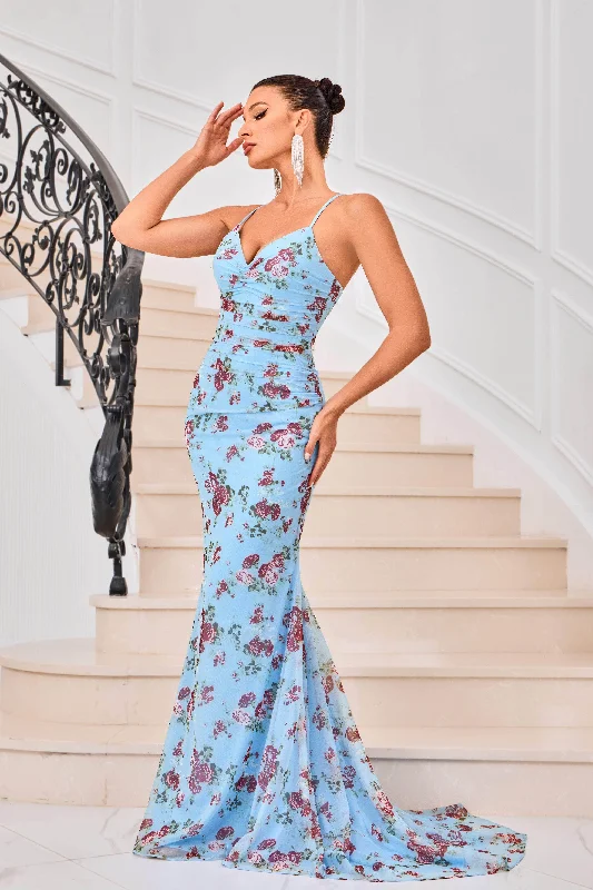 J'Adore Dresses J24039 - Ruched Floral Evening Gown Cottagecore floral dresses