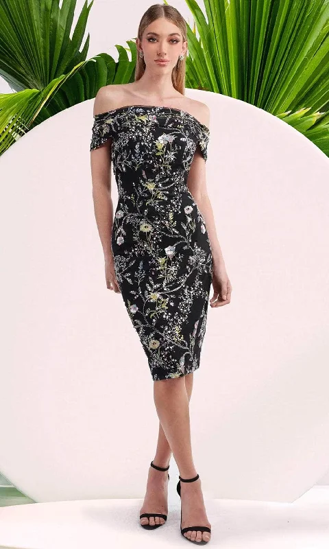 Janique 5044 - Floral Print Sheath Dress Organza floral dresses