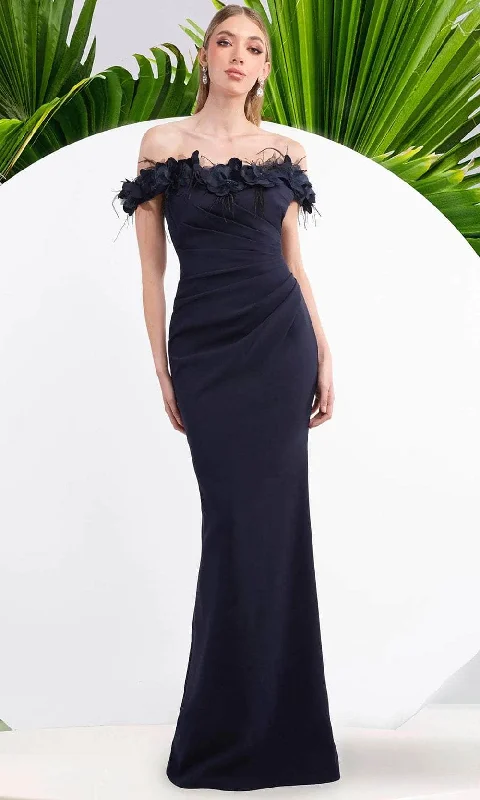 Janique W3016 - Floral Of Shoulder Gown Velvet floral dresses