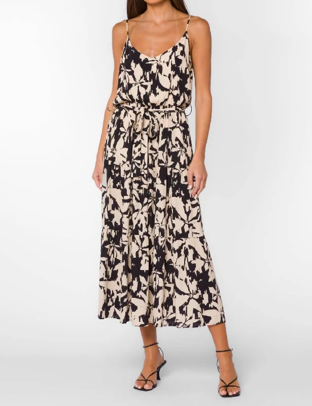 Barbados Floral Midi Dress In Black/cream Polka Dot Midi