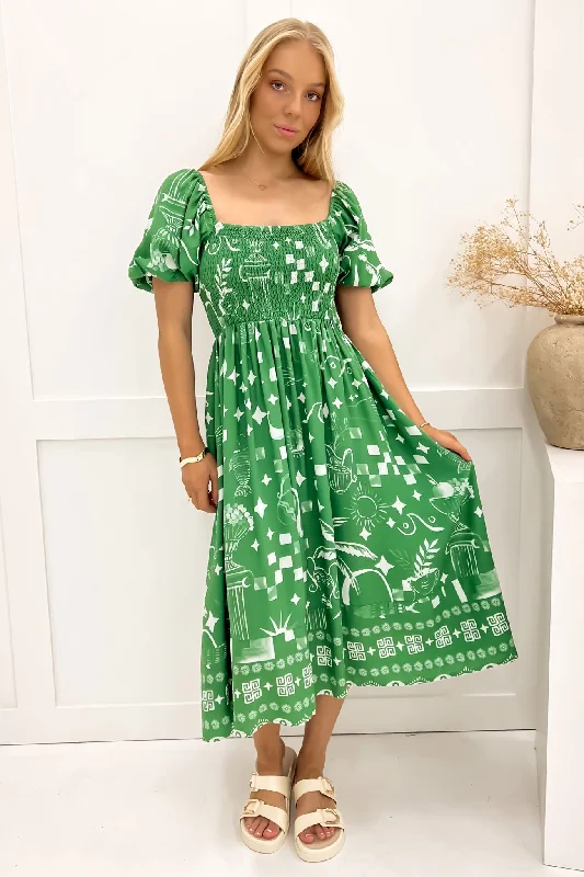 Elina Midi Dress Green Noosa Silk Midi Skirt