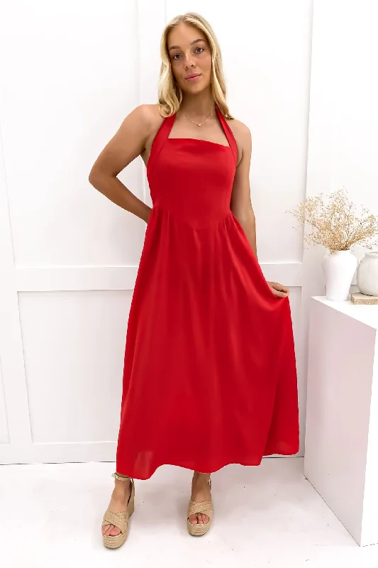 Elsie Midi Dress Red Pleated Midi Skirt