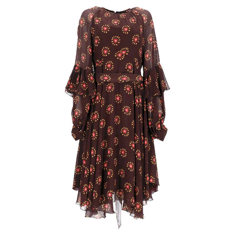 Etro Printed Midi Dress in Brown Silk A-line Midi Skirt