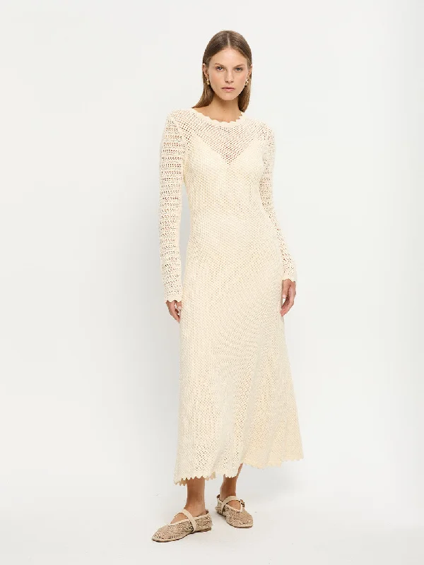 Ingrid Knit Midi Dress - Cream Lace Trim Midi