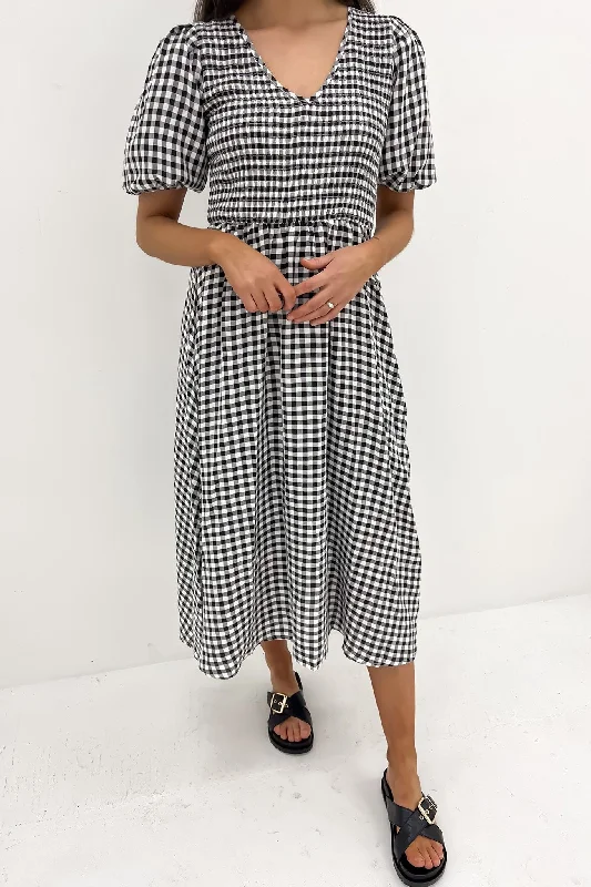 Keisha Midi Dress Black Gingham Sporty Midi Skirt