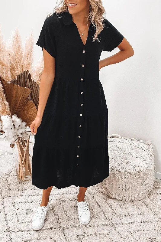 Little Paradise Midi Dress Black Wrap Midi Skirt