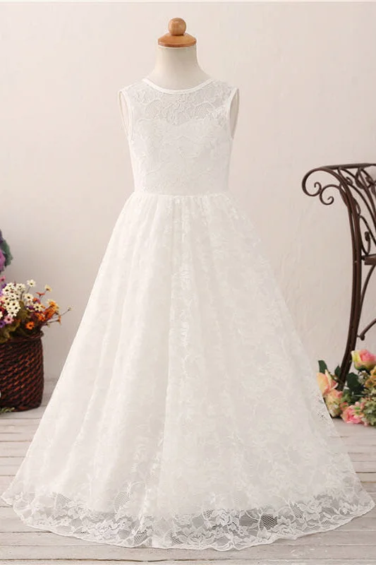 Adorable V Back White Lace Flower Girl Dress Lace Dress Dreamy