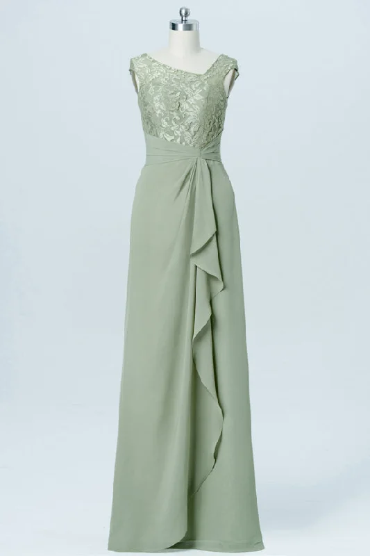 Asymmetrical Neck Sage Green Lace Bridesmaid Dress Lace Dress Trend