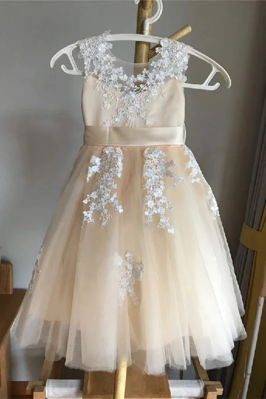 Cute Lace Champagne Flower Girl Dress Lace Gown Glam