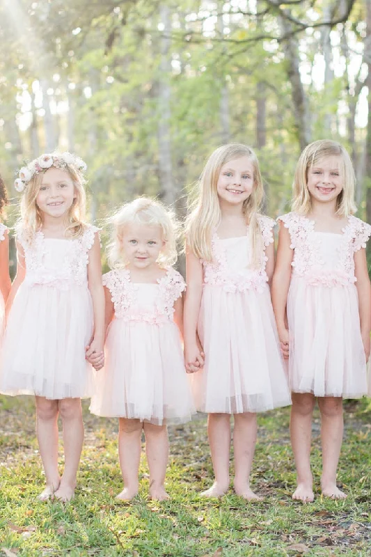 Cute Pink Flower Girl Dress with Lace Top Soft Lace Dress