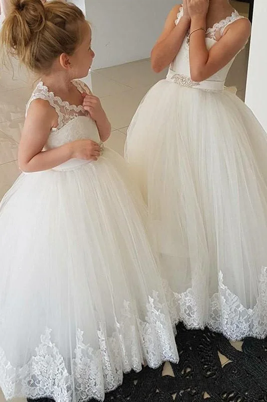 Cute Poofy White Flower Girl Dress with Lace Lace Dress Style