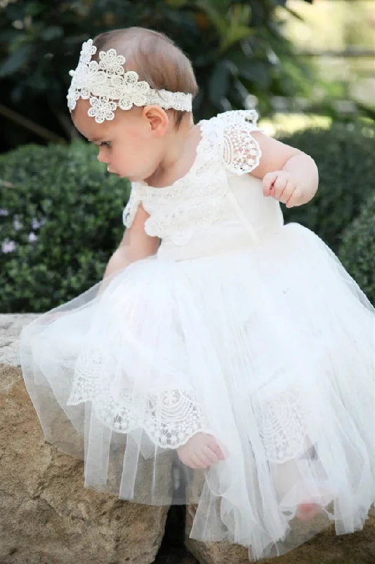 Cute Toddler White Flower Girl Dress with Patched Lace Lace Dress Shine