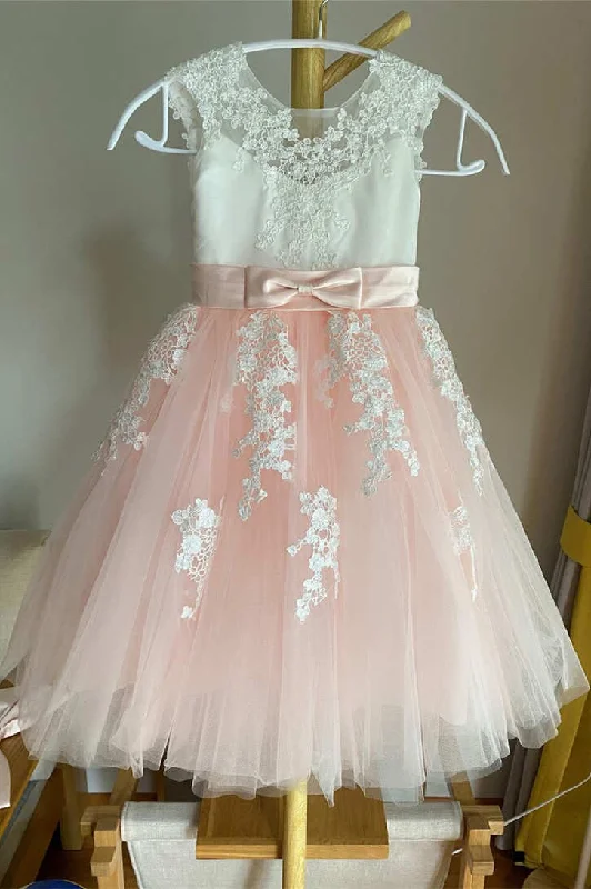 Cute White and Pink Lace Flower Girl Dress Lace Dress Sleek