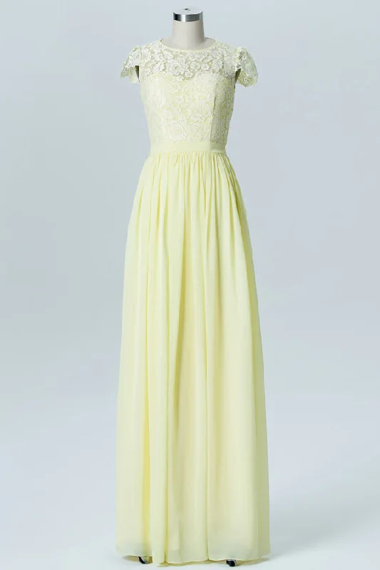 Lace Cap Sleeve Light Yellow Bridesmaid Dress Sleeveless Lace Dress