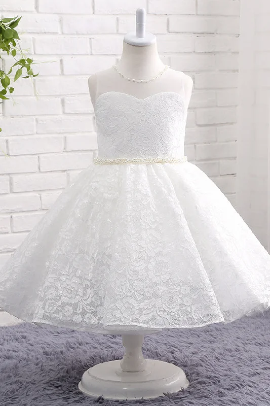 Lace Flower Girl Dress with Pearl Lace Overlay Dress