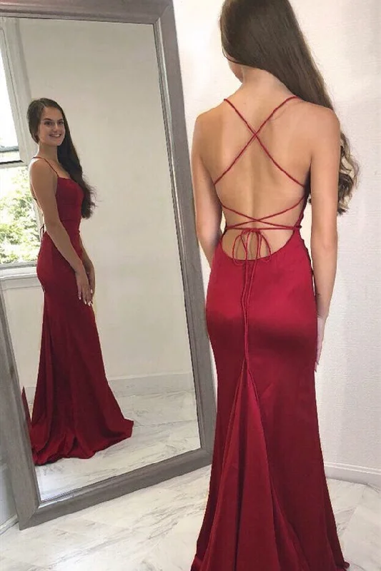 Lace-Up Back Mermaid Dark Red Long Prom Dress Vintage Lace Dress