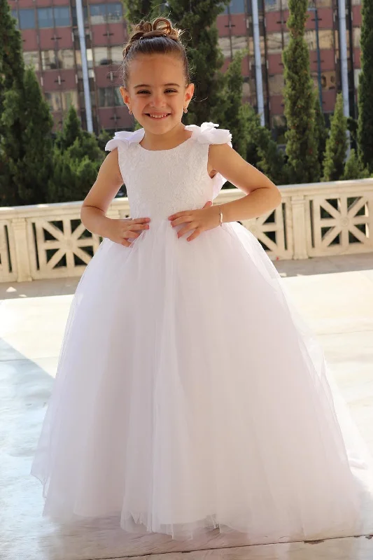 White Lace Top Floor Length Princess Girl Dress Lace Dress Glamour